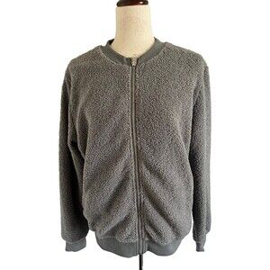 NWT Women's Sherpa Fleece Full Zip Fuzzy Grey Bomber Style Jacket Size M  MIROL